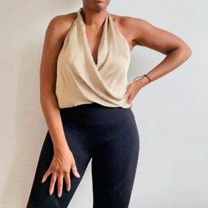 Zara taupe satin halter top